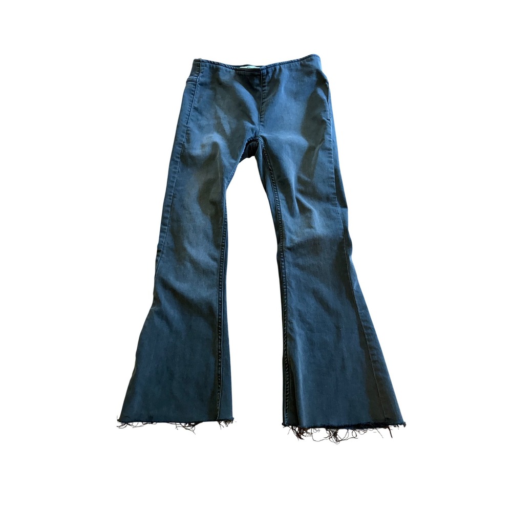 Free People We The Free Penny Pull On Flare Jeans Faded Black Raw Hem Size 26